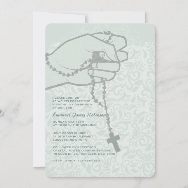 Rosary In Hand Religious Invitation (Front)