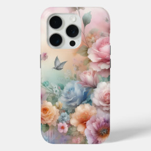 Rosas Vintage color pastel con mariposa iPhone 15 Pro Case