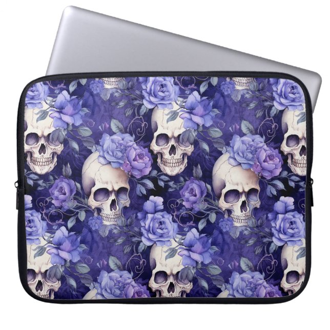 Rosas violetas con calaveras laptop sleeve (Front)