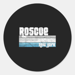 Roscoe New York Ny Retro Vacation Skiing Hiking Sn Classic Round Sticker