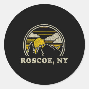 Roscoe New York Ny T Shirt Vintage Hiking Mountain Classic Round Sticker