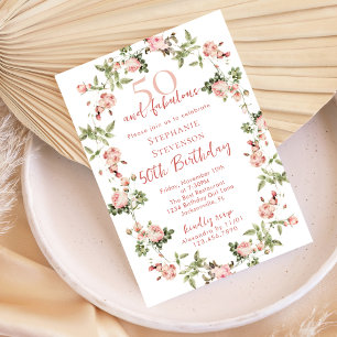 Rose 50 & Fabulous 50th Birthday Garden Tea Party Invitation