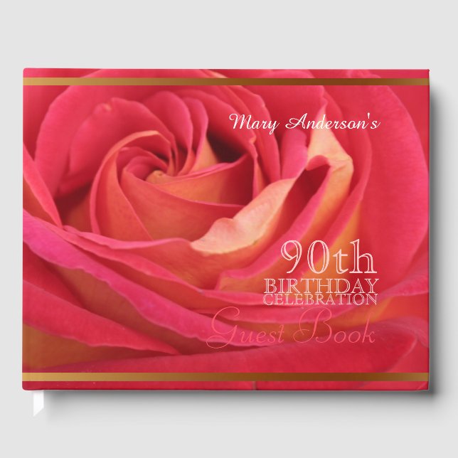 Rose 90th Birthday Celebration Custom Guest Book (Front)