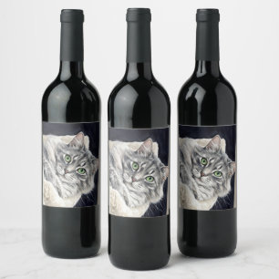 Rose a Cat with Striking Green Eyes Wine Label