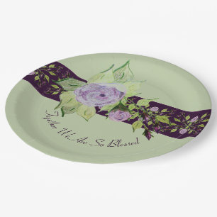 Rose Accented With Purple And Mauve Paper Plate