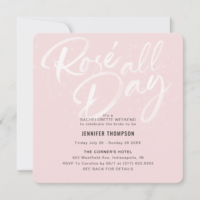 Rose all Day Blush Bachelorette Party Invita Invitation (Front)