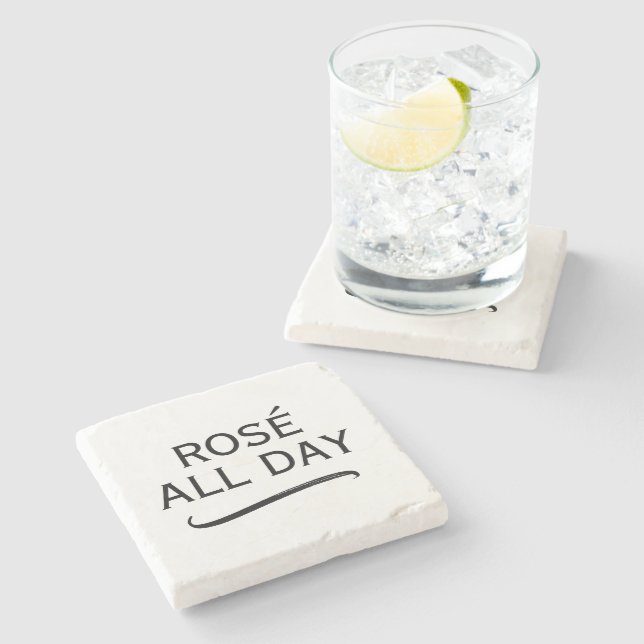 Rosé all day marble stone drink coaster with quote (Side)