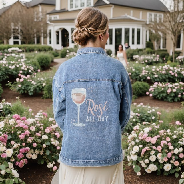 Rosé All Day Rose Wine Champagne Lover Bubbly Chic Denim Jacket (Wedding Back)
