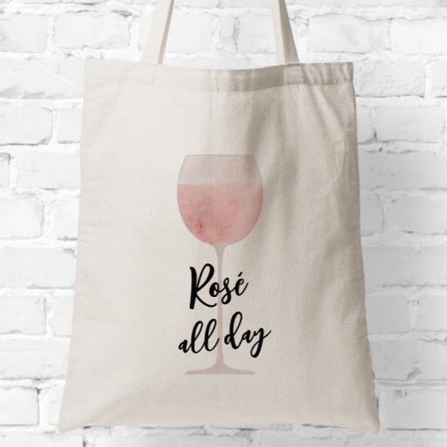 Rosé All Day Tall Wine Glass Tote Bag (Creator Uploaded)