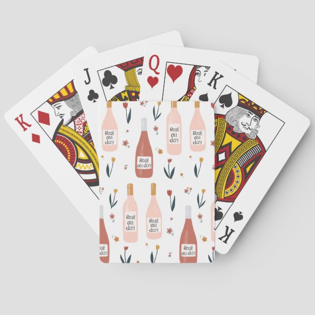 Rose All Day Wine Lovers on white Playing Cards (Back)