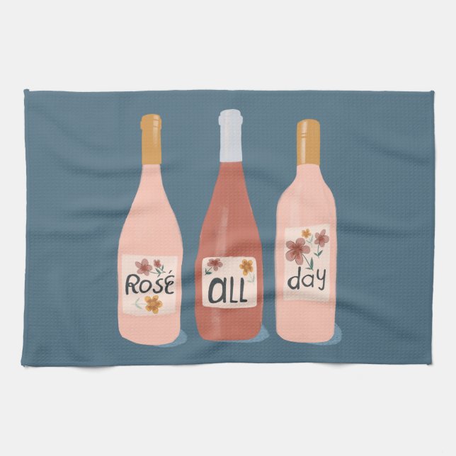 Rose ALL day wine lovers Tea Towel (Horizontal)