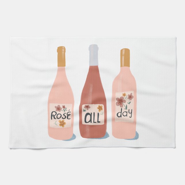 Rose ALL day wine lovers Tea Towel (Horizontal)