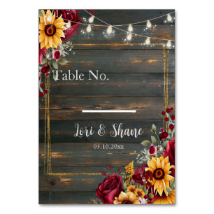 Rose and Aster Wedding Table Number
