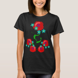 Rose and Baby Blue Flowers Floral Embellished LBD T-Shirt