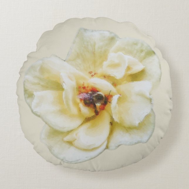 Rose and Bee Round Cushion (Front)