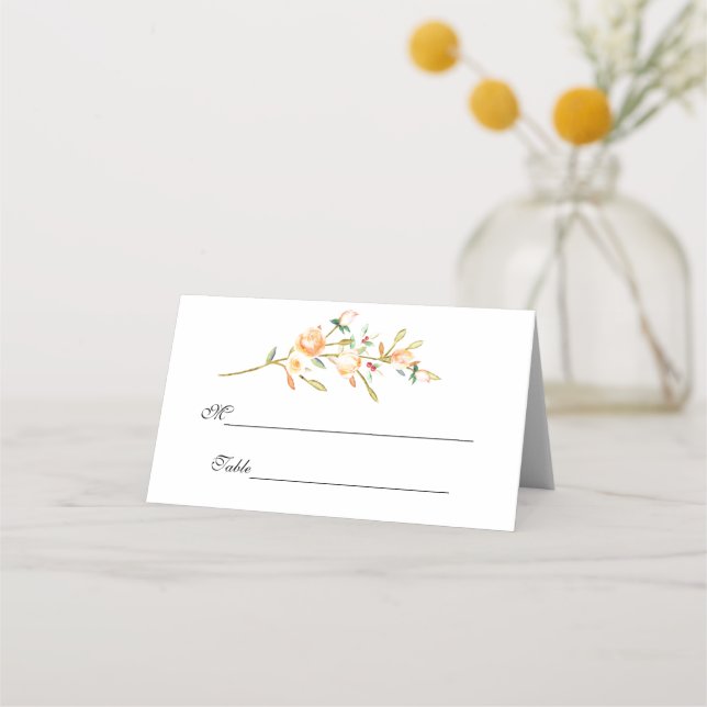 Rose and Berry Watercolor Stems Place Card (Front)