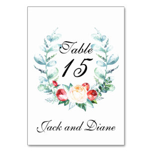 Rose and Berry Watercolor Stems Table Number