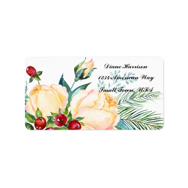 Rose and Berry Watercolor Stems Wedding Label (Front)