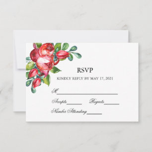 Rose and Berry Watercolor Stems Wedding RSVP Card