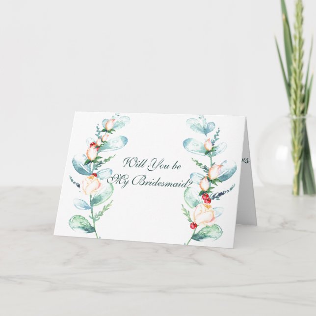 Rose and Berry Will You Be My Bridesmaid? Card (Front)