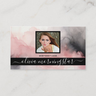 Rose and Black Fluid Ink QR and Photo  Business Card