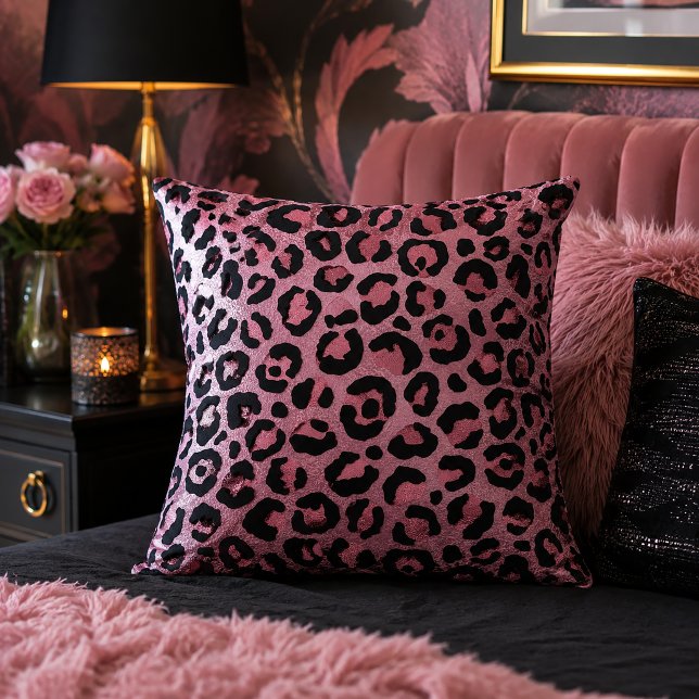 Rose and Black Leopard Print Animal Pattern Cushion (Creator Uploaded)