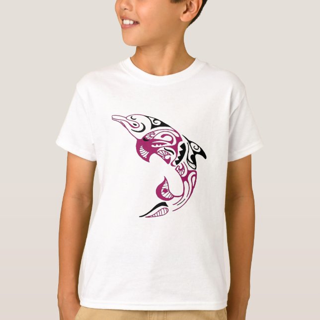 Rose and Black Tribal Dolphin Tattoo Design T-Shirt (Front)