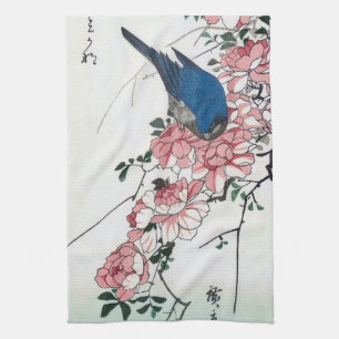 Rose and Blue Bird, Hiroshige, Ukiyo-e Tea Towel