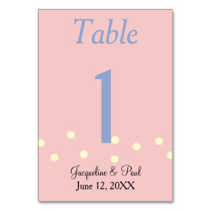 Rose and Blue Polka Dots Wedding Table No. Card