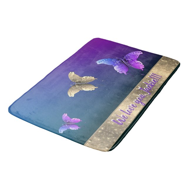 Rose and Butterfly Bath Mat w/Text (Angled)