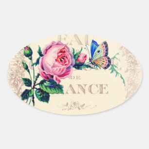 Rose and butterfly on antique french perfume label