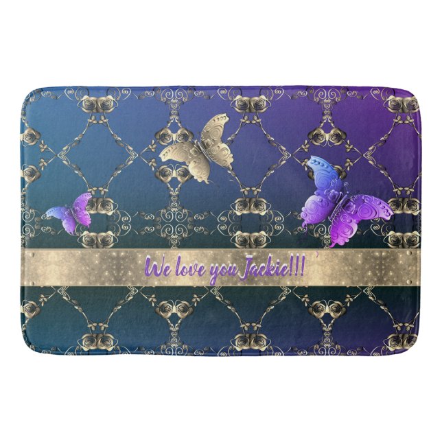Rose and Butterfly Ornate Bath Mat w/Text (Front)