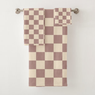 Rose and Champagne Chequerboard Bath Towel Set
