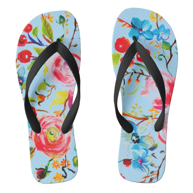 Rose and Cherry Blue Sky Thongs (Footbed)