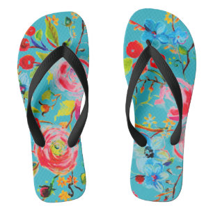 Rose and Cherry Turquoise Thongs