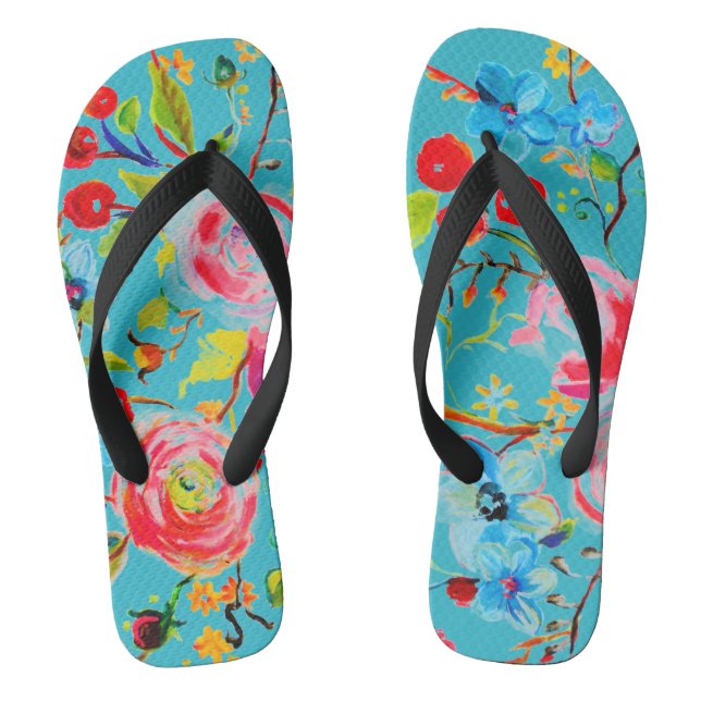 Rose and Cherry Turquoise Thongs (Footbed)