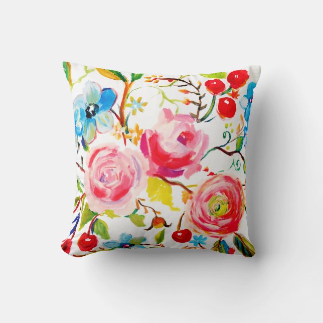 Rose and Cherry White Cushion (Front)