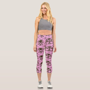 Rose and Chocolate Cone Flower Pattern Capri Leggings