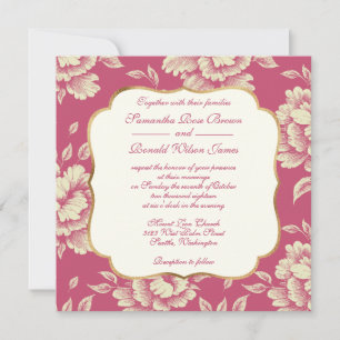 Rose and Cream Peony Toile - French Country Decor Invitation