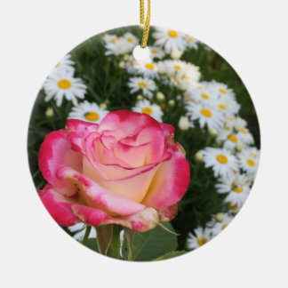 Rose and Daisies Ceramic Ornament