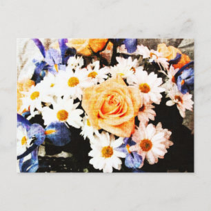 rose and daisy bouquet postcard