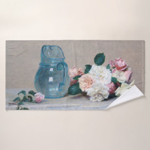 Rose and Glass Jug, Henri Fantin-Latour Bath Towel