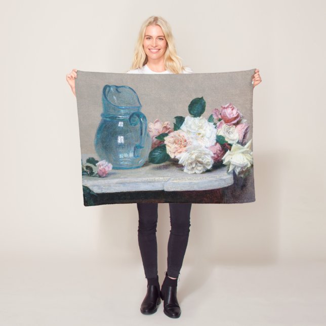 Rose and Glass Jug, Henri Fantin-Latour Fleece Blanket (In Situ)