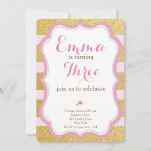 Rose and Gold First Birthday Invitation