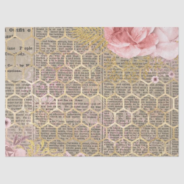 Rose and Gold Honeycomb Decoupage Tissue Paper (Front)