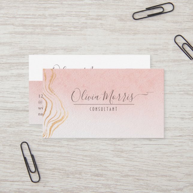 Rose and Gold Minimalist QR Code Professional Business Card (Front/Back In Situ)