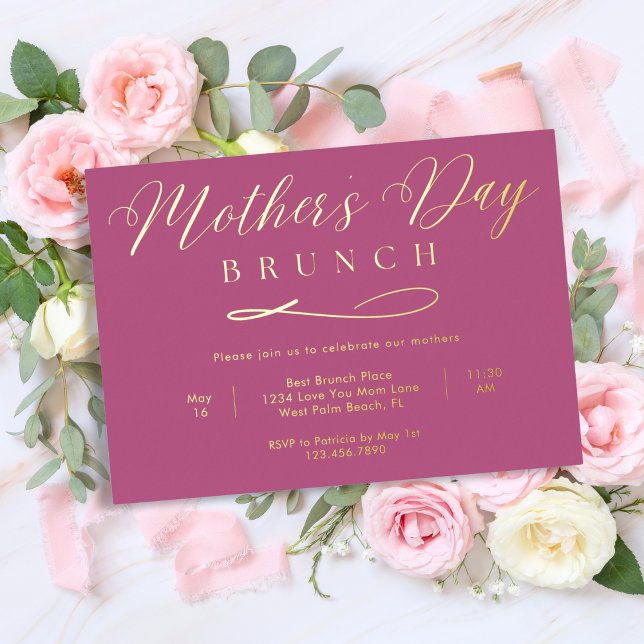 Rose and Gold Simple Script Mother's Day Brunch (Creator Uploaded)