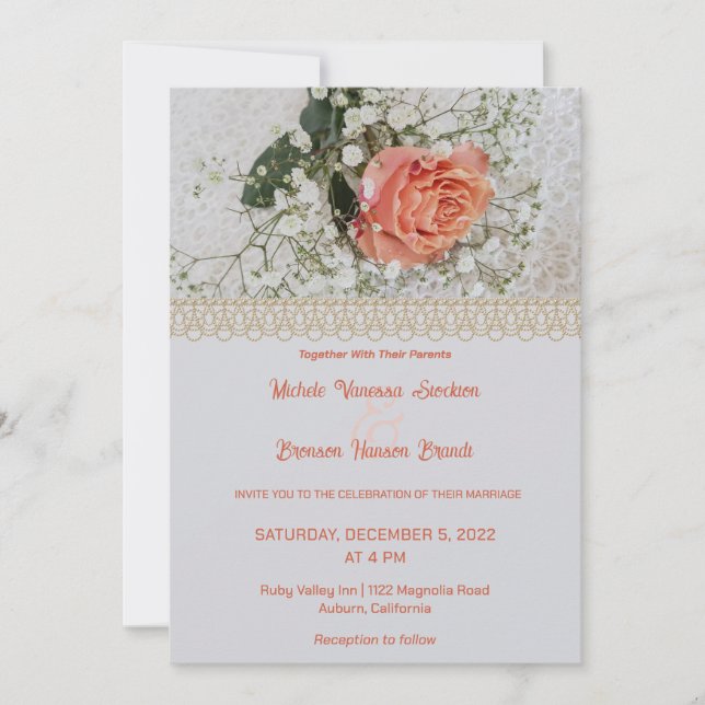Rose and Lace Wedding Invitation (Front)