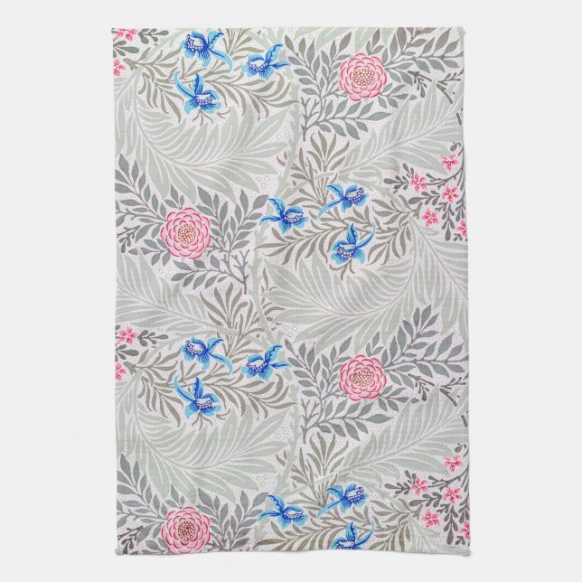 Rose and Larkspur, William Morris Tea Towel (Vertical)