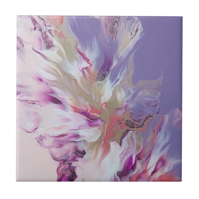Rose and Lavender Burst Abstract Ceramic Tile (Front)